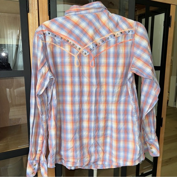 Ariat button down shirt Pearl Snap Plaid Western Rodeo Long Sleeve embroidered - Picture 2 of 8